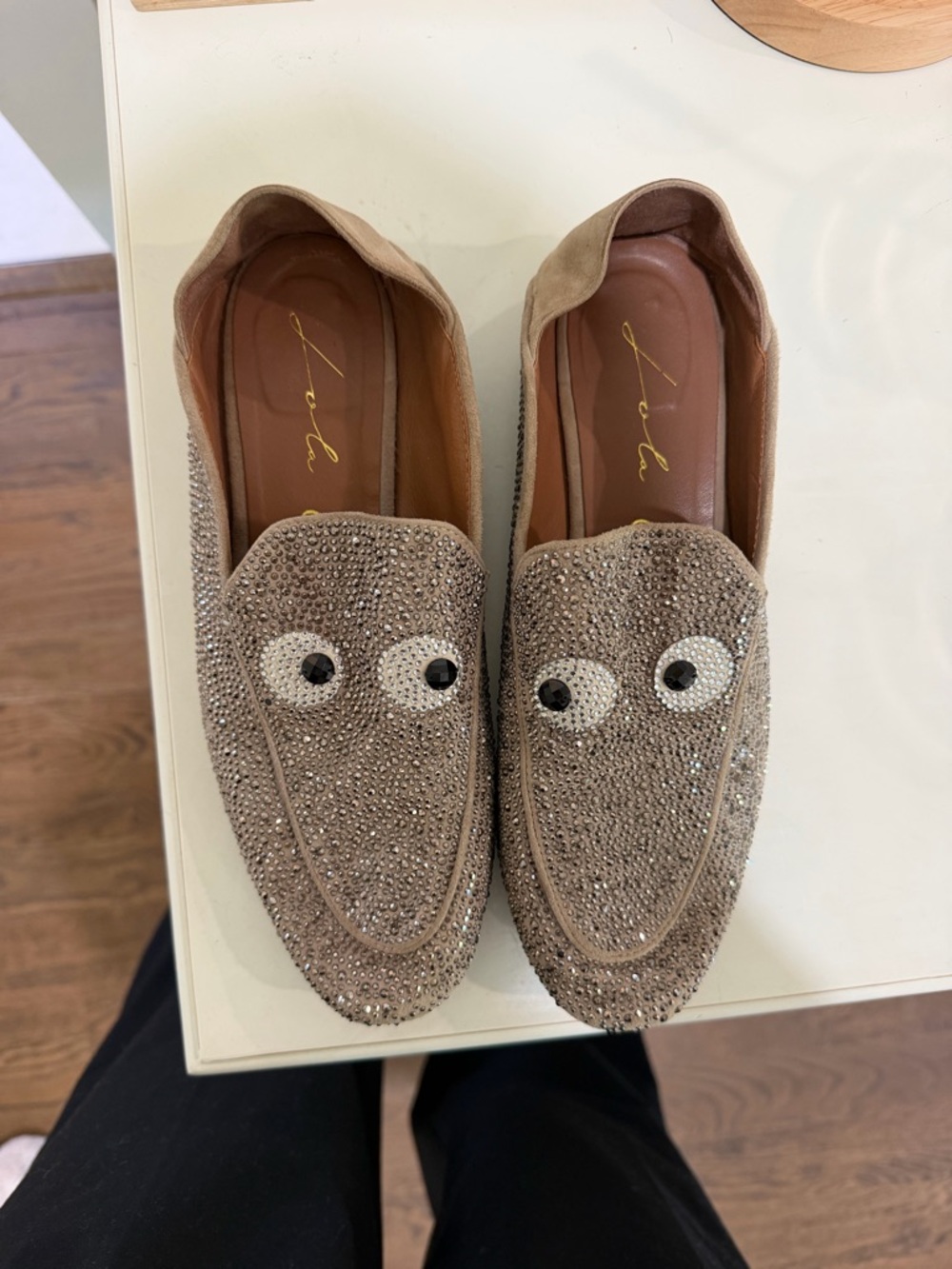 Lola Cruz "Eyes On You" rhinestone mules